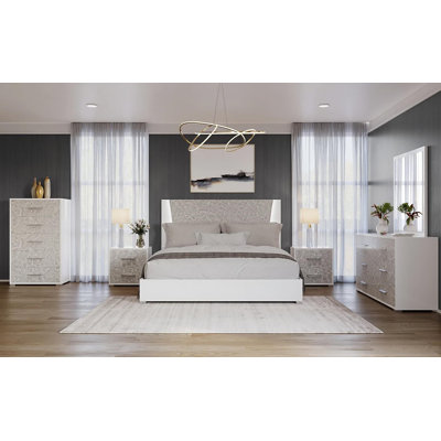 NOUVEAU Ensemble de chambre à coucher grand lit de 6 pièces Collection Marlene