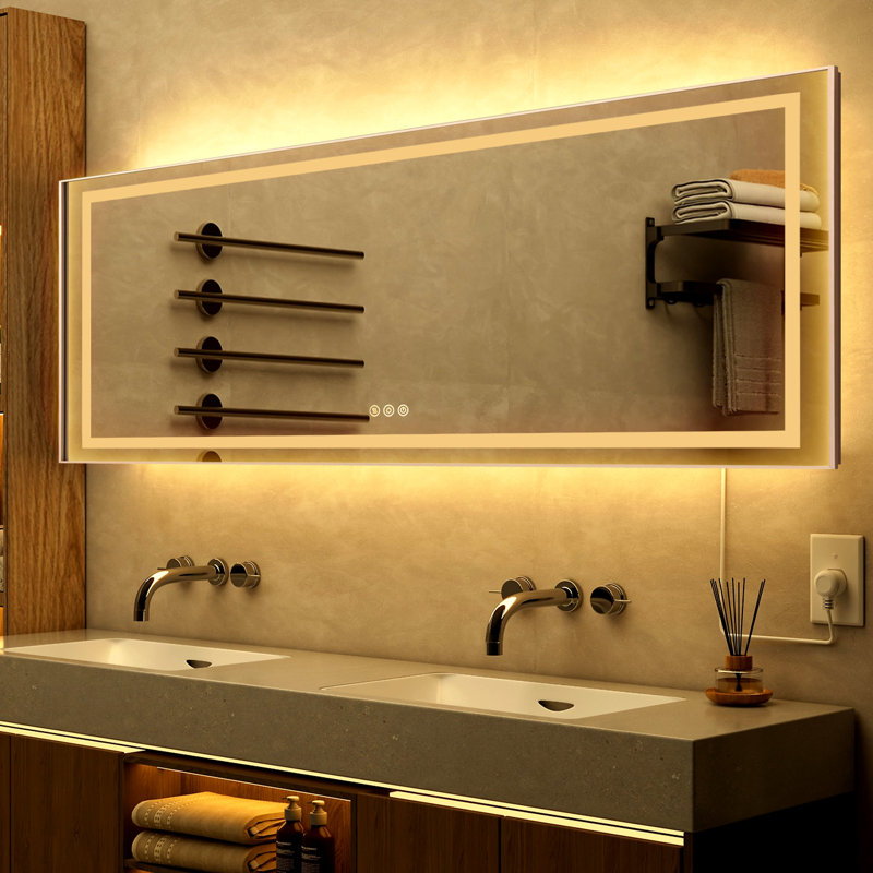 Led Mirror Bathroom Vanity Mirror With Back Light,wall Mount Multifunctional Vanity Mirror,aluminium Frame, 28" x 72"