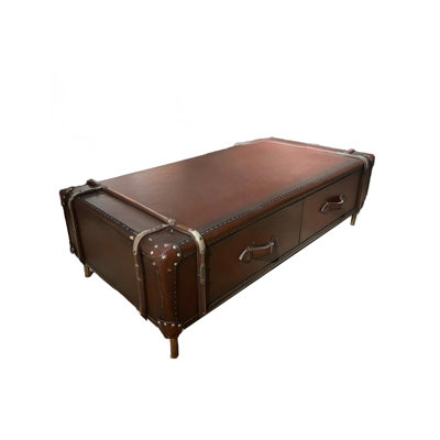 Vintage Leather Coffee Table With Wood Frame Single Coffee Table