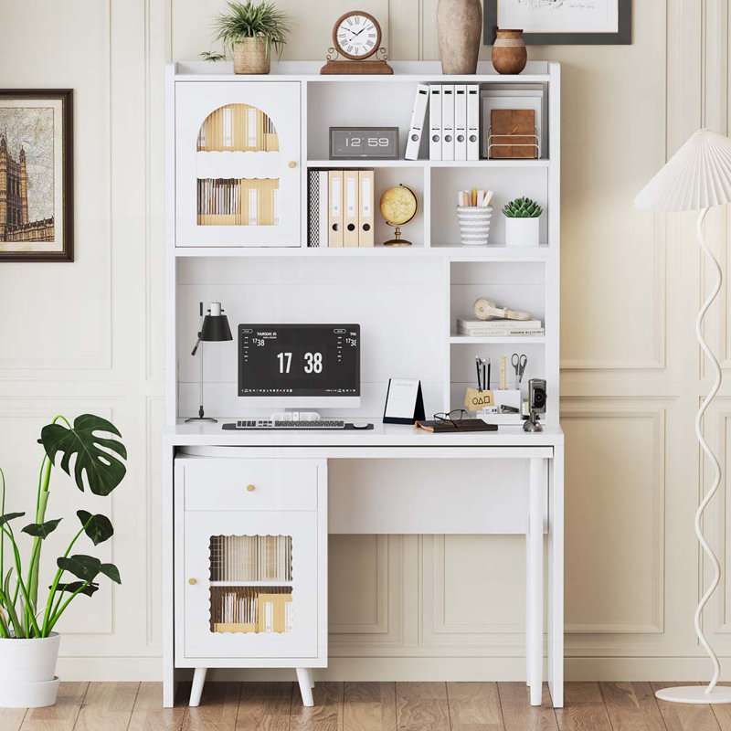 Computer Desk with 90 Degree Rotating Desktop, White