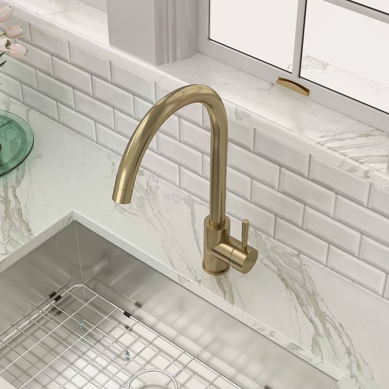 Kitchen Sink Faucet With Single Handles, Gold