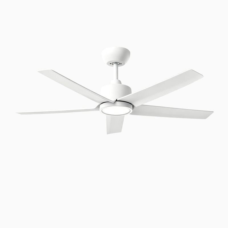 Ventilateur de plafond moderne de 44 po avec éclairage, moteur à courant continu réversible et télécommande, Blanc