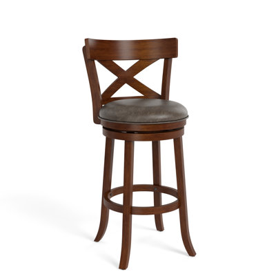 Danazia 30" Traditional Brown Faux Leather Swivel Bar Stool with X Back for Kitchen (Set of 4)
