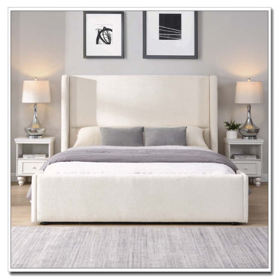 Fabric Upholstered Bed With Tall Headboard