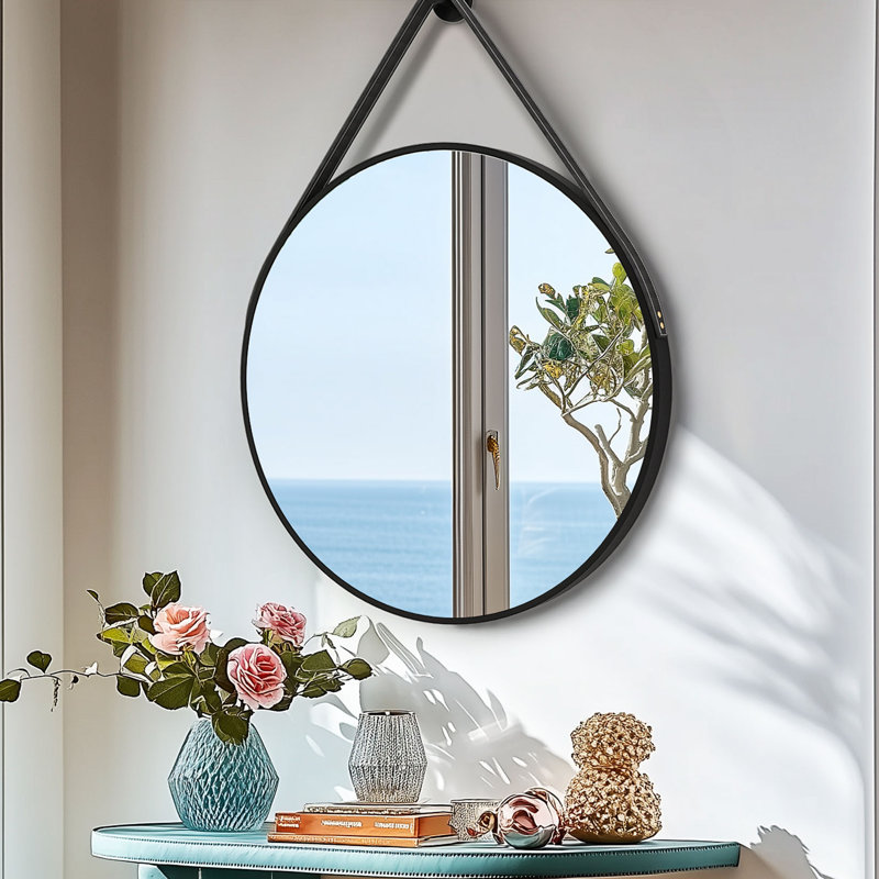 Wal Mirror Aluminium Round Mirror, Black, 70cm x 70cm