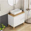 Ensemble de meuble-lavabo moderne de 31,5 po avec lavabo combiné, 1 porte et 2 grands tiroirs, système de fermeture en douceur, conception sans poignée, comptoir et pieds en bois massif naturel, lavabo carré en céramique sur le comptoir, blanc brillant-576009158