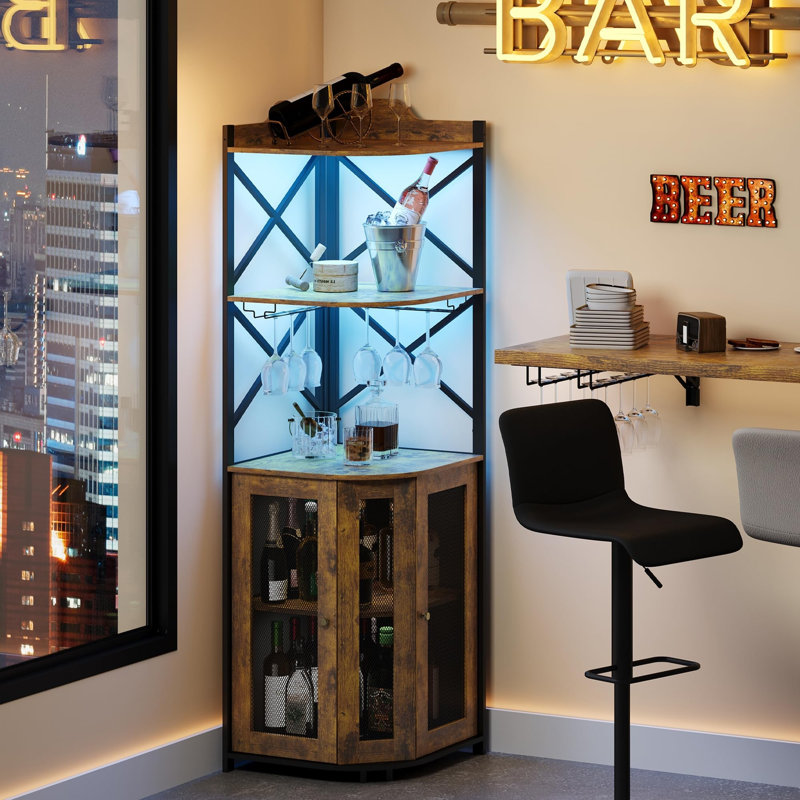 Bar d'angle avec lumières DEL, Rustic Brown