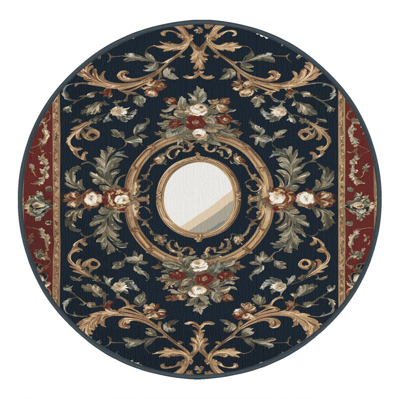 Tapis noir français lavable à la machine, Rond 6 pi