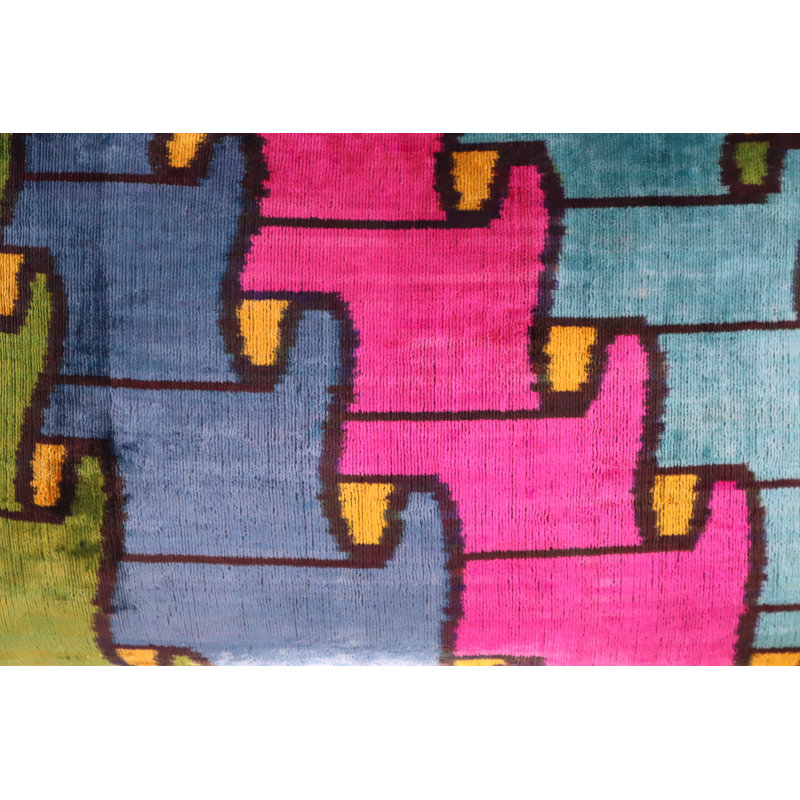 Velvet Rectangular Pillow Cover & Insert, Blue/Pink/Green Geometric 1