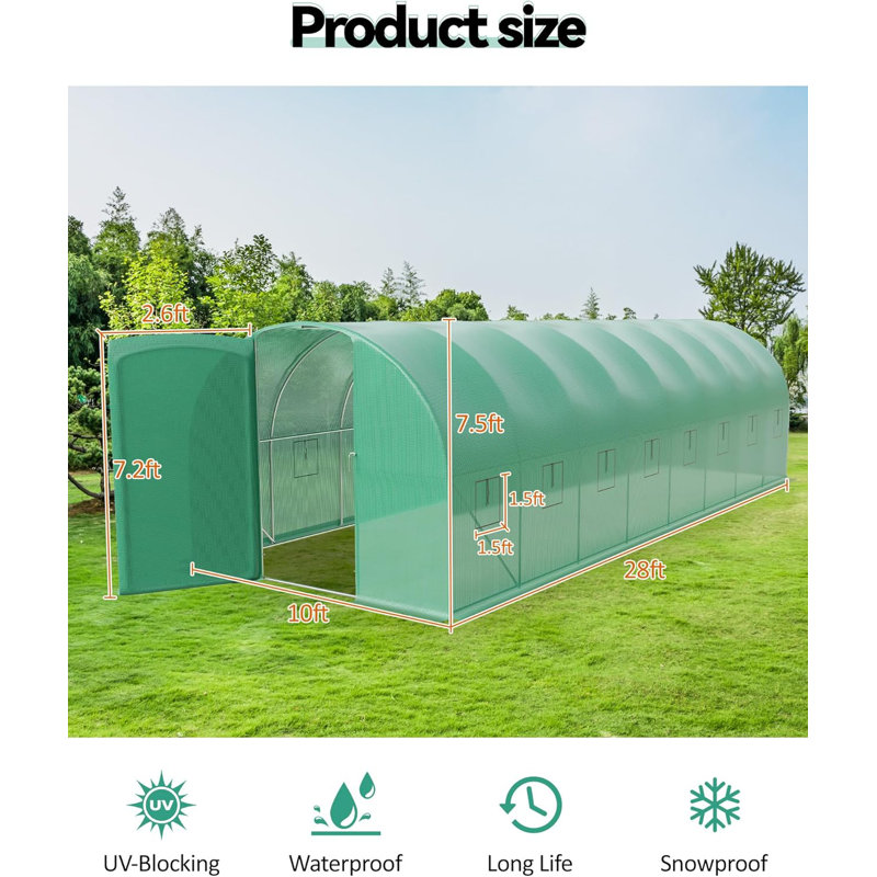Walk-In Tunnel Greenhouse, Dual Zippered Screen Doors & 8 Screen Windows