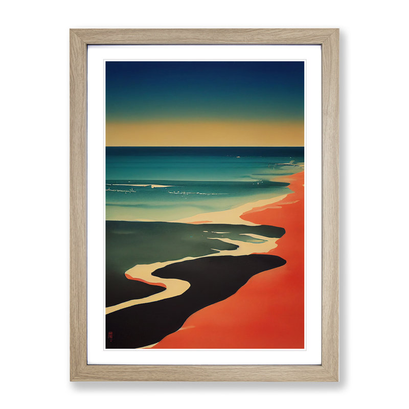 Red Sand Beach - Wall Art, 66cm H x 48cm W, Oak Framed, White