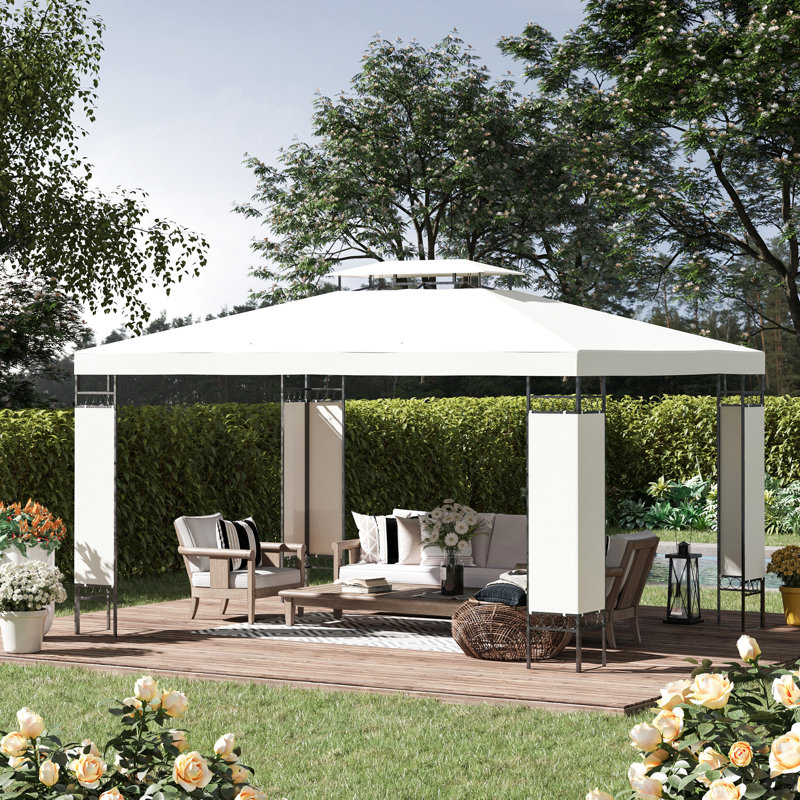 Pavillon de jardin 10 pi x 13 pi, double toit blanc crème - pour le jardin, la pelouse, la terrasse, idéal pour la terrasse