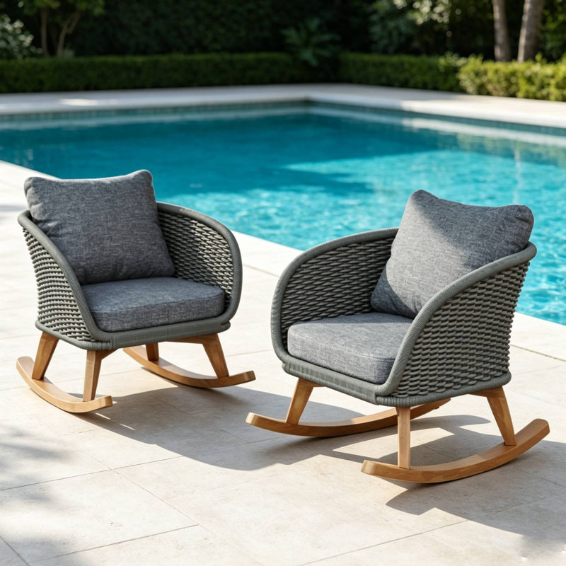 Chaises berçantes polyvalentes 2 pièces 29,5 po pour rassemblements de jardin et décor extérieur moderne, Gris