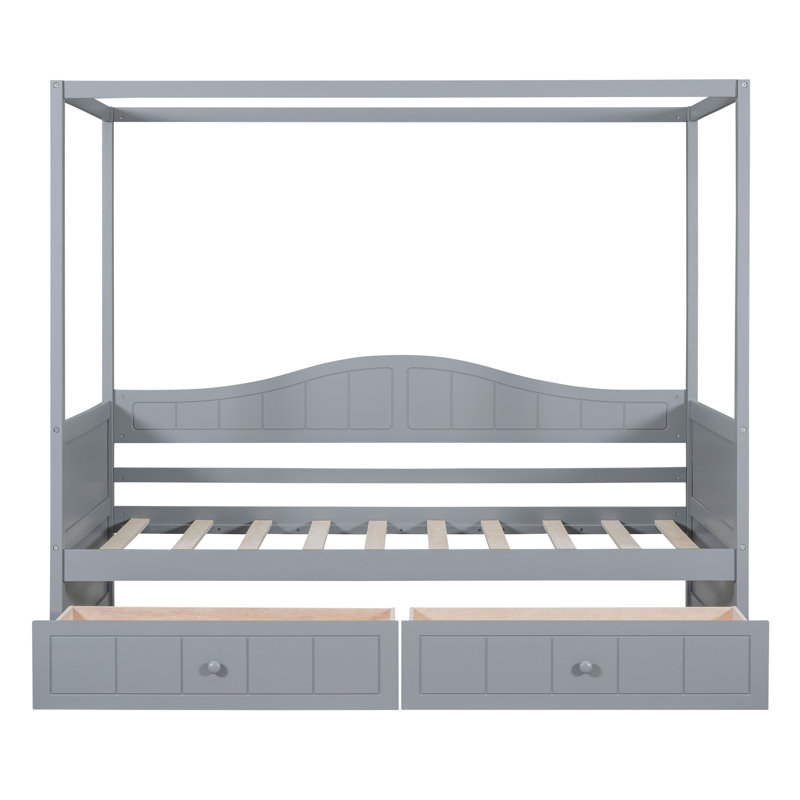 Haleena Twin Daybed with Drawers and Canopy, Gray