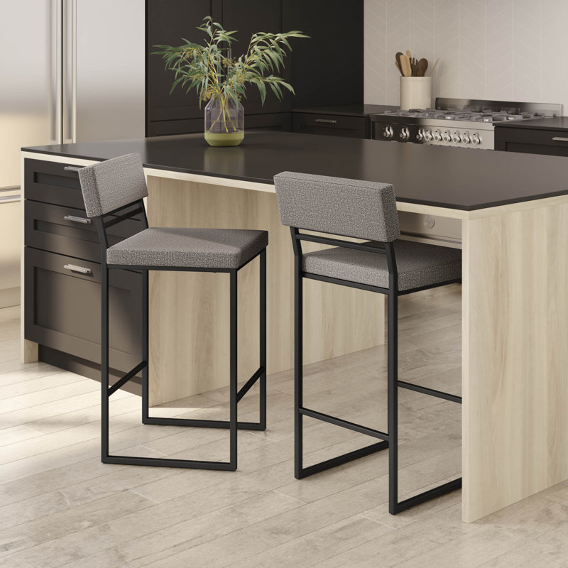 Abshir Counter & Bar Stool, Bar Stool (30.75" Seat Height), Silver Gray Polyester/ Black Metal Frame