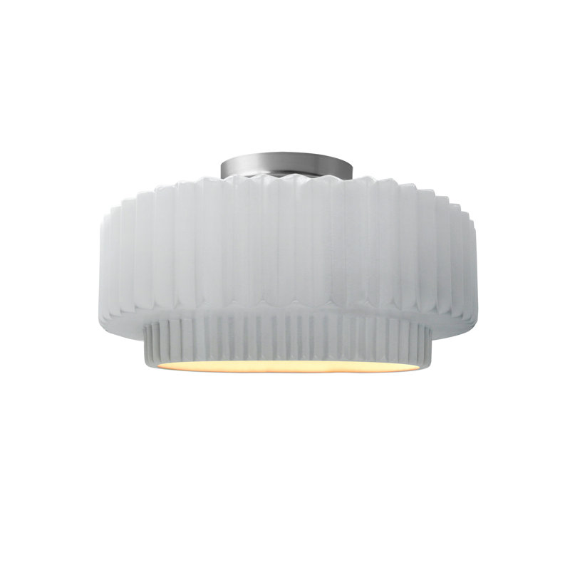 Dottie Ceramic LED Semi Flush Mount, Brushed Nickel, Gloss White (outside and inside of fixture)