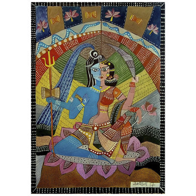 Ardhanarishwara - Lord Shiva And Parvati | Watercolor And Ink On Paper | By Rukshana Tabassum