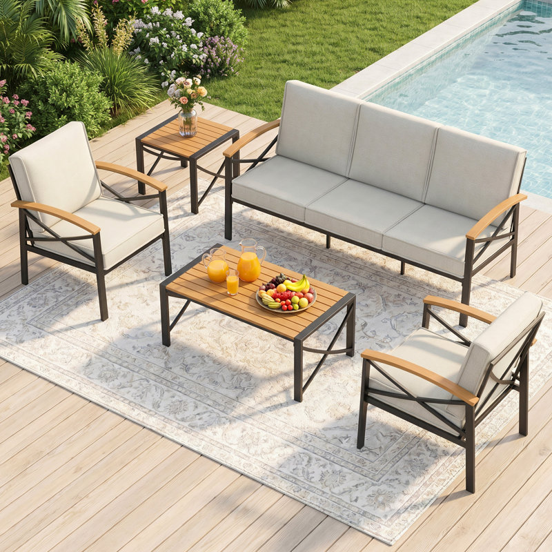 5-Person Outdoor Patio Set, Outdoor Conversation Set with Weather Resistant Cushions, Heavy-Duty Metal Frame Patio Furniture Set for Backyard, Poolside