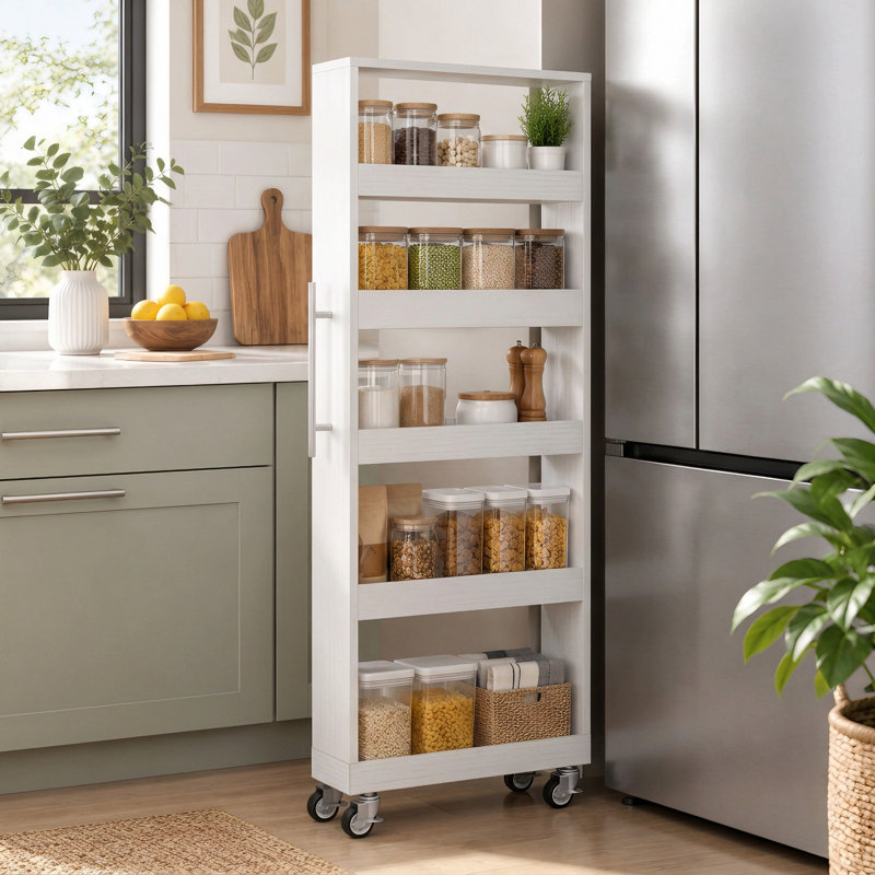 5 -Tier Utility Cart with Wheels for Narrow Spaces, White