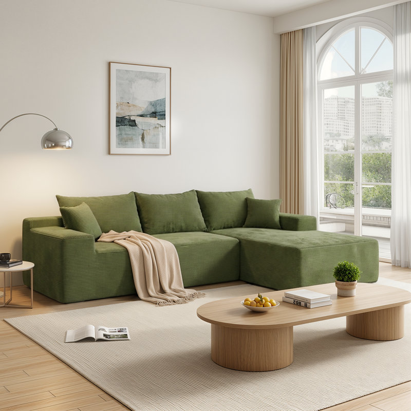 Canapé modulaire à 2 pièces sans assemblage requis, sans méridienne, avec canapé à dossier en forme de L, siège profond en velours côtelé avec coussin