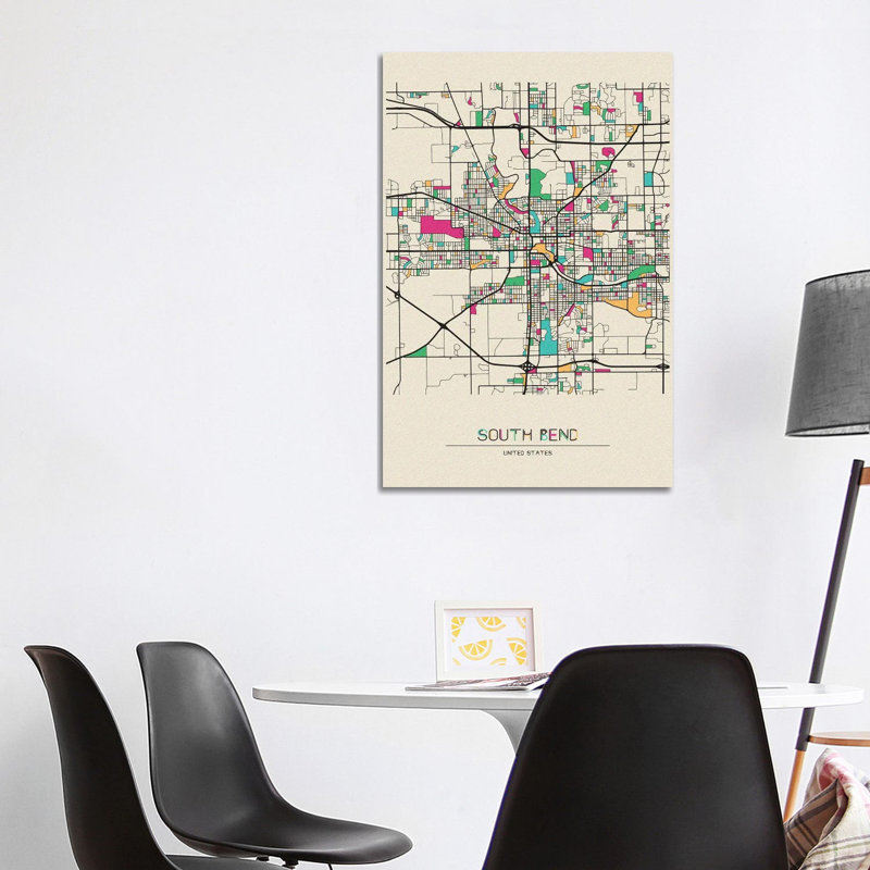 South Bend, Indiana Map by Ayse Deniz Akerman - Wrapped Canvas Gallery-Wrapped Canvas Giclée