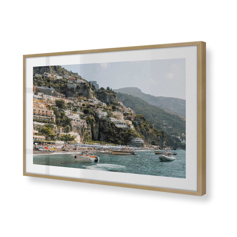 Imprimé nautique Positano, H 12,25 po x l 15,25 po x P 1,25 po, Cadre simple brossé doré