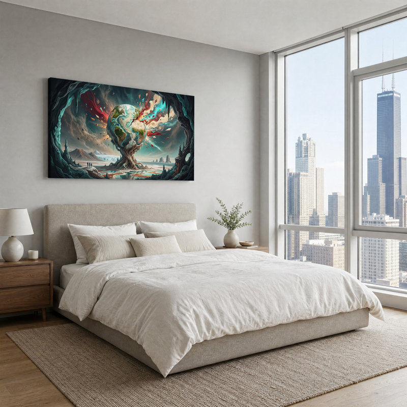 Art mural surréel avec globe terrestre, 32“W x 16”H