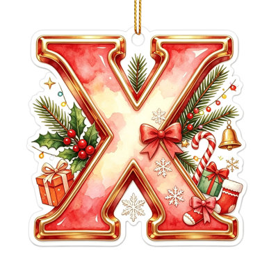 3in Christmas Initial Letters Ornaments, Personalized Letter Last Name Decoration Ornaments, Red Hat Alphabet Letters A-Z Ornaments for Xmas Tree, DIY Glitter Letters Hanging with Snowman