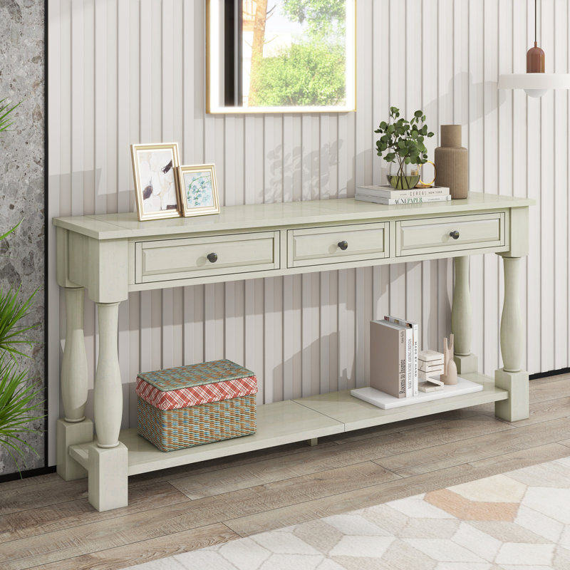 Cervantez Console Table Long Console Table with Drawers and Shelf,entryway table,sofa table, Antique White