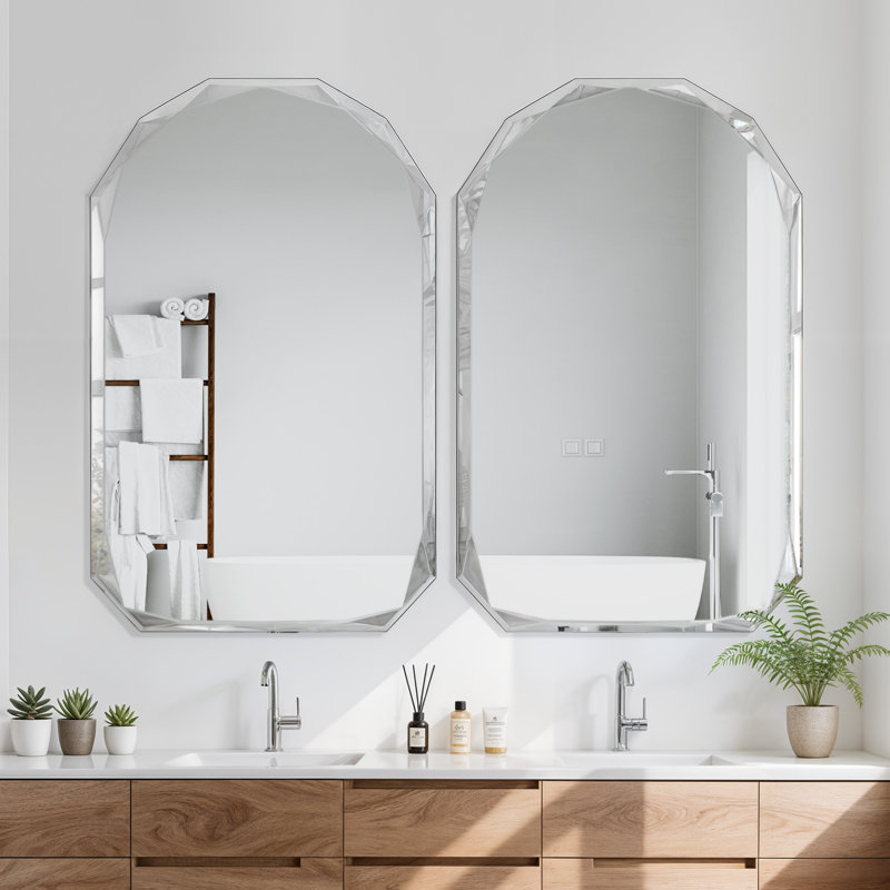 Frameless Clear Glass Wall Mirror, 48" x 30"