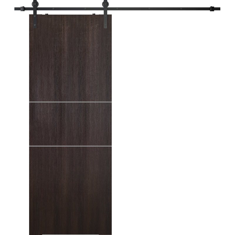 Porte de grange coulissante en bois manufacturé Optima 2H avec trousse de quincaillerie, 30 po x 96 po, Chêne Veralinga