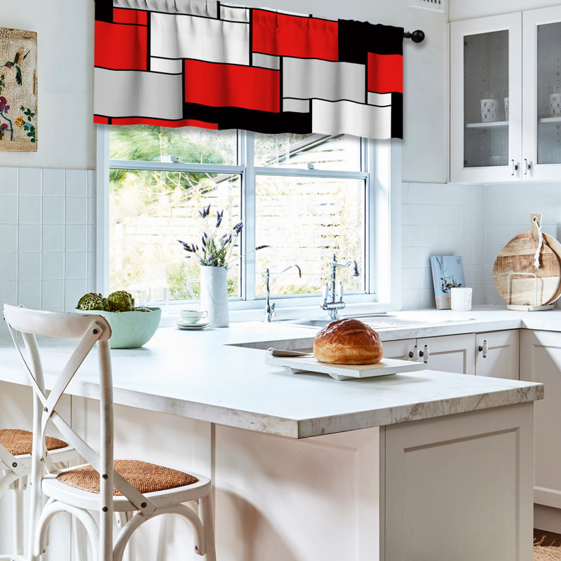 52'' W Rod Pocket Kitchen Curtain Valance and Tiers Set, Red