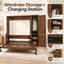 Lit escamotable Foldavere Queen en bois de noyer avec armoire réversible, lit mural pliable avec tablette de bureau de 160 cm, 2 prises de courant et 2 ports USB, vérins à gaz de 1000 N, capacité de charge de 227 kg