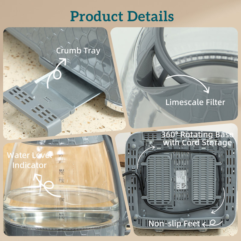 Kettle and Toaster Set, Grey