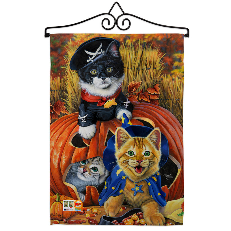 Chatons d’halloween à 2 faces en polyester 13 po x 19 po ensemble de drapeaux