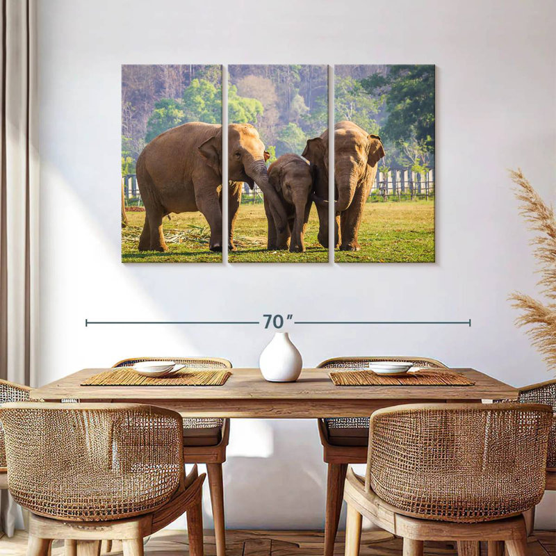 Famille d'éléphants Brampt, H 36 po x l 57 po