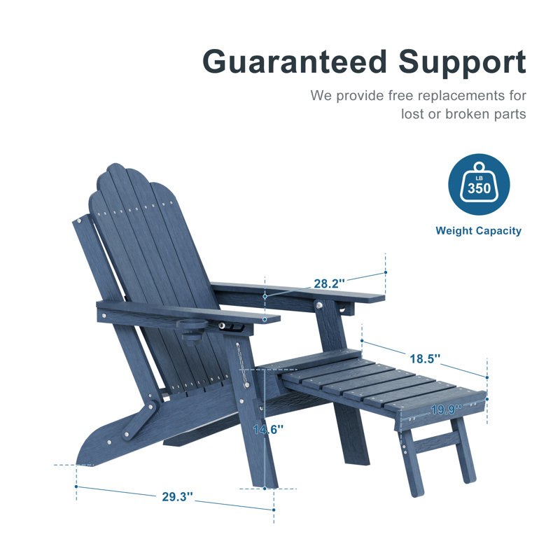 HDPE Foldable Outdoor Adirondack Chair 3-Postion Adjustable with Retractable Ottoman & All-Weather Outdoor Chair for Garden, Lawn & Porch