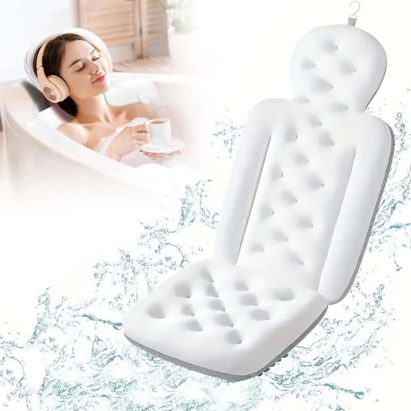 Full Body Bath Pillow Non Slip Spa Cushion For Bathtub, Ergonomic Quick Dry Headrest Cushion Bath Accessories, White