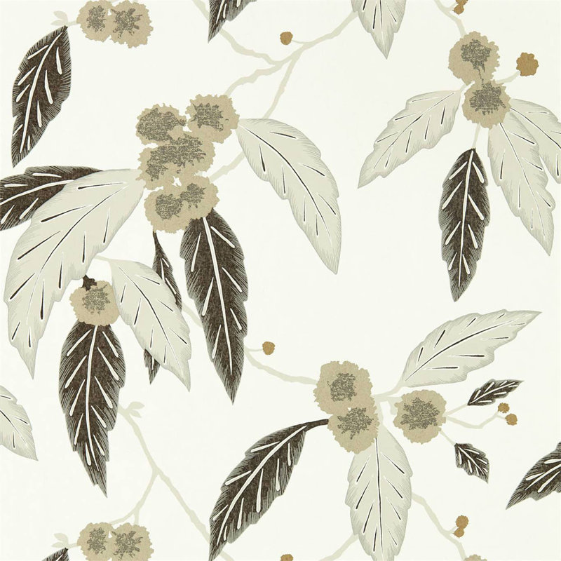 Coppice Wallpaper, Oyster/Ebony/Gilver