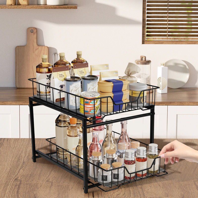  Rangement sous le lavabo à 2 niveaux, rangement sous l'armoire antirouille, étagère de tiroir coulissante polyvalente pour armoire de cuisine