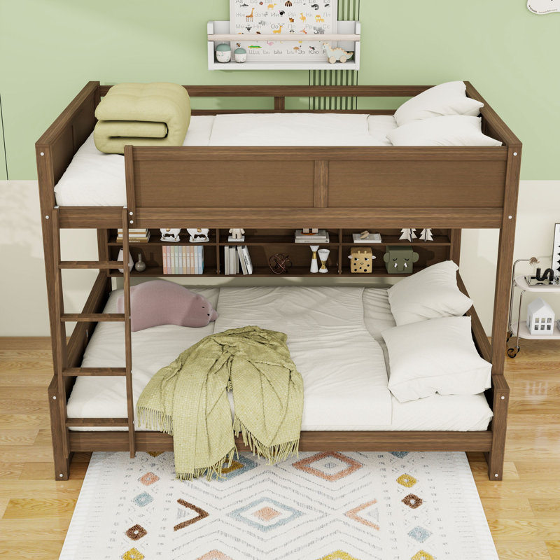 Bunk Bed With Cabinets And USB Ports, Antique Wood, Full XL Over Queen