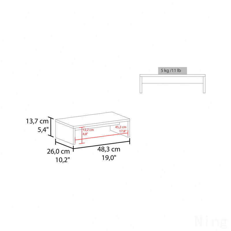 Support pour écran de 19 po de largeur, support de bureau gris clair pour moniteur, ordinateur portable et imprimante