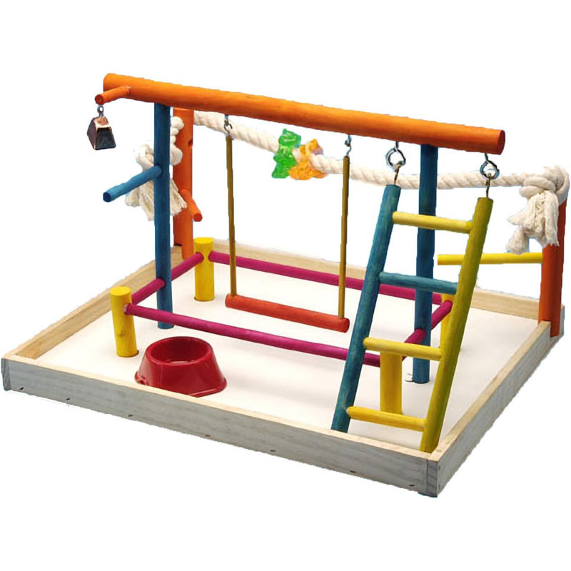 Extra-Large Multicolor Wooden Bird Playpen with Toys