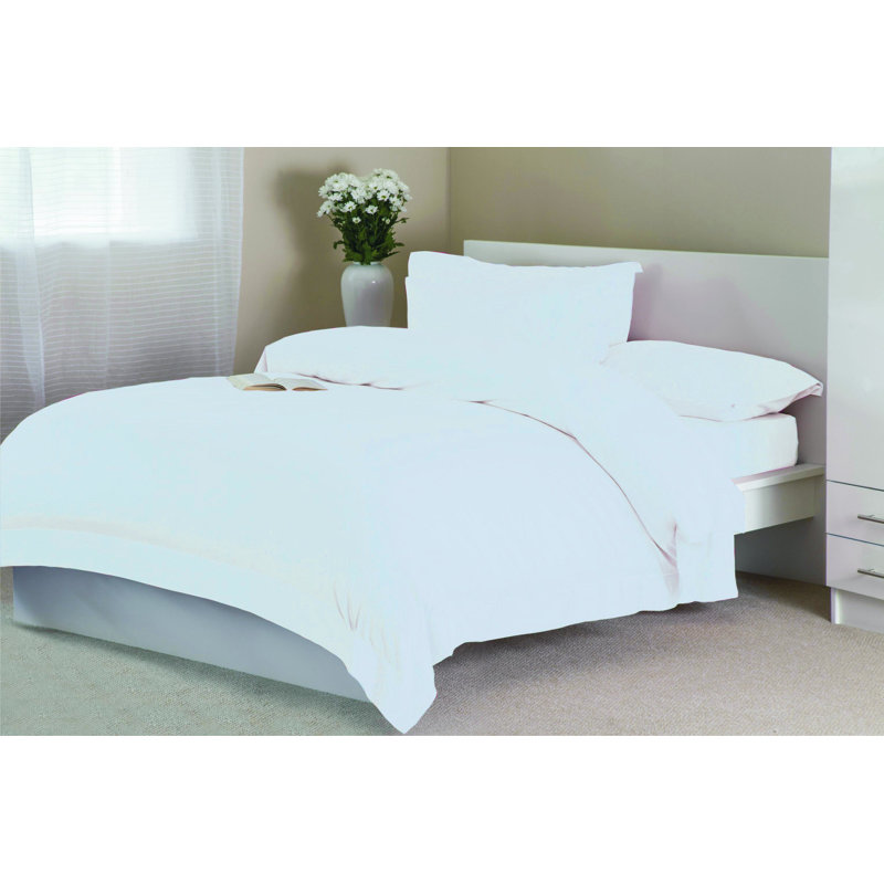 Plain Dye 400 TC Egyptian-Quality Cotton Cotton Solid Colour Duvet Cover, White, Double Duvet Cover