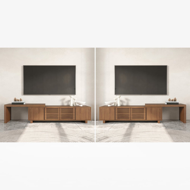 Japandi Retracted & Extendable Tv Stand With 4 Shelves Up To 85"