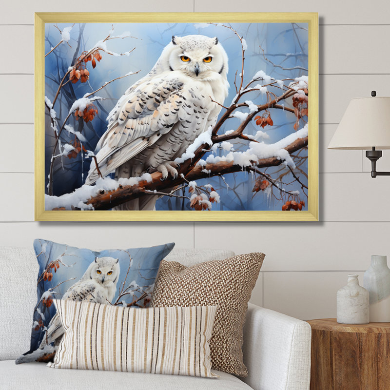 Snowy Owl Winter II - Winter Landscape, art mural, H 16 po x l 32 po x P 1 po, Cadre doré à une seule photo