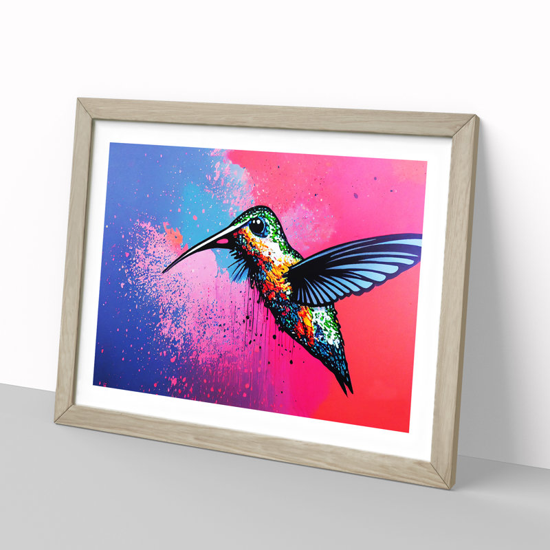 XH1022-6635X Hummingbird Vol.2 Abstract - Single Picture Frame Painting, 25cm H x 34cm W x 2cm D, Oak
