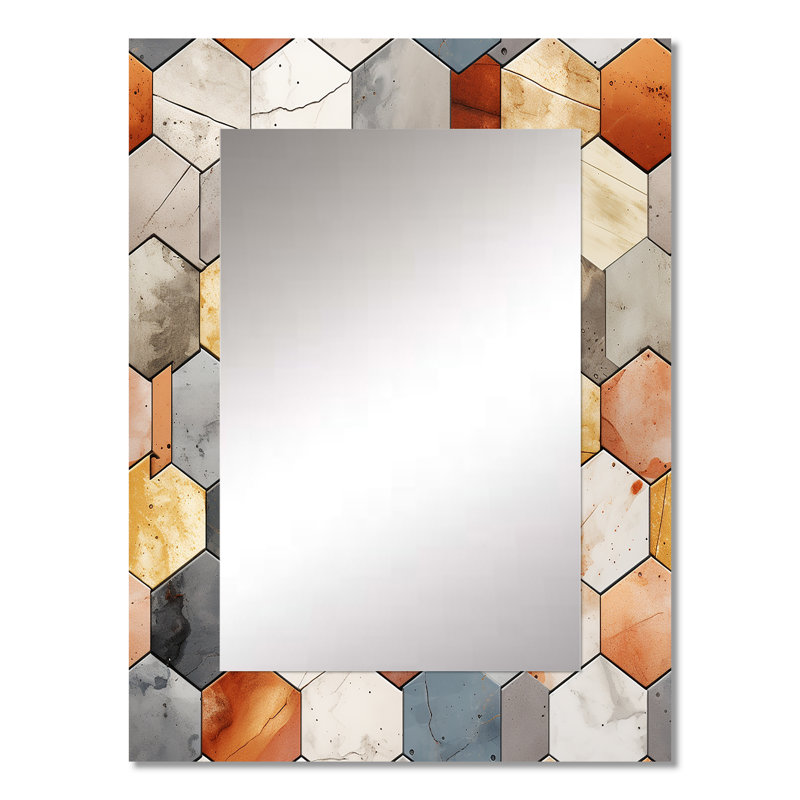 Hatsu - Geometric Decorative Mirror On Metal, 32 po x 24 po