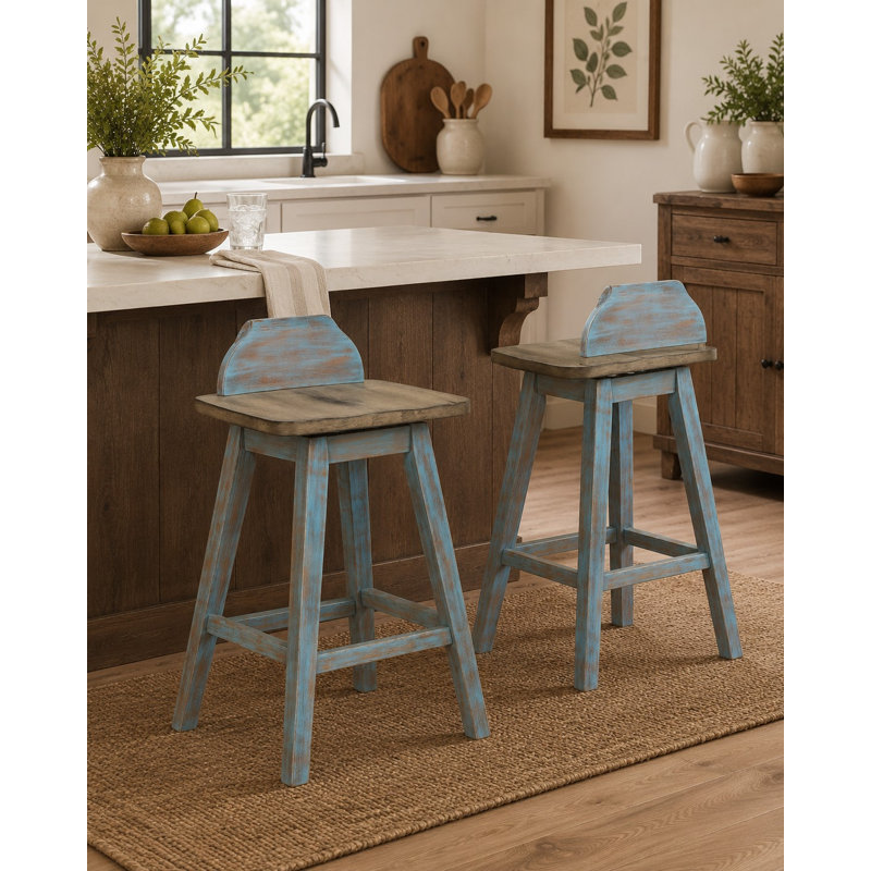 Counter Height Swivel Wood Bar Stools with Footrest, Set of 2