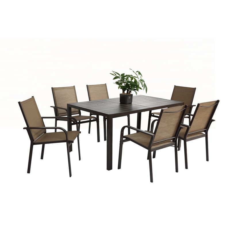 Ensemble repas 7 pièces pour patio avec table rectangulaire et 6 chaises empilables en textilène pour les réunions de famille en plein air